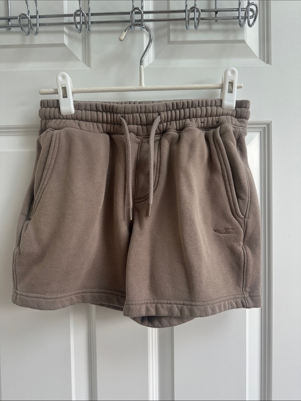 Hollister Men's Fleece Drawstring Shorts in Taupe